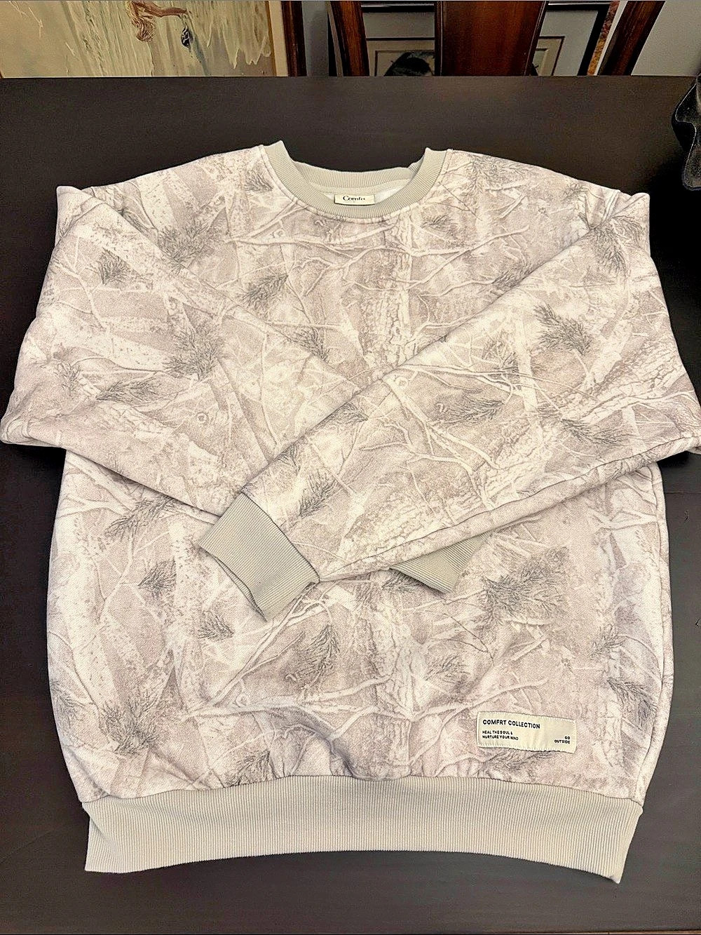 Comfrt Light Wash Camo Printed Sweatshirt Jogger Set Size Large